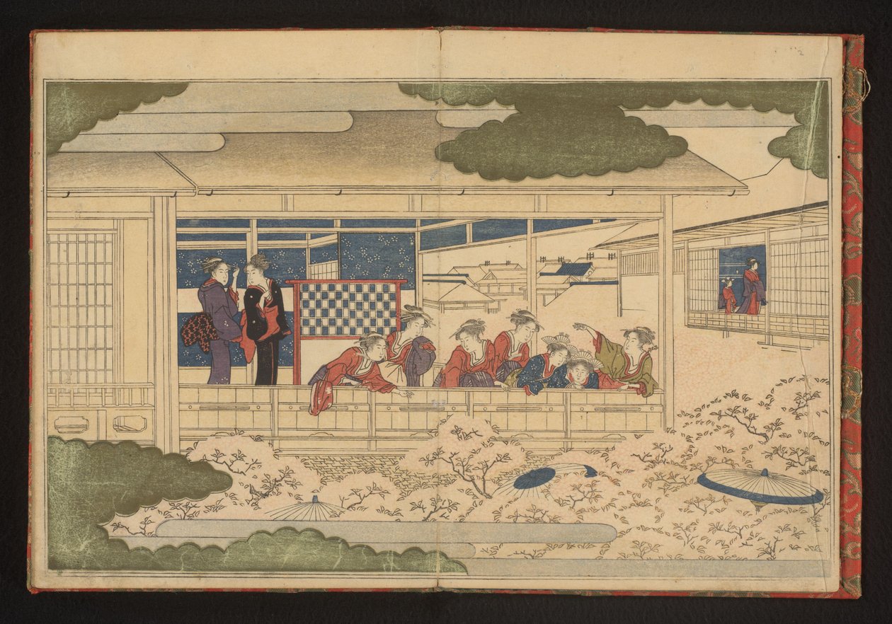 Titta på paraden längs huvudgatan, Nakanochô, i Yoshiwara nöjeskvarter av Kitagawa Utamaro