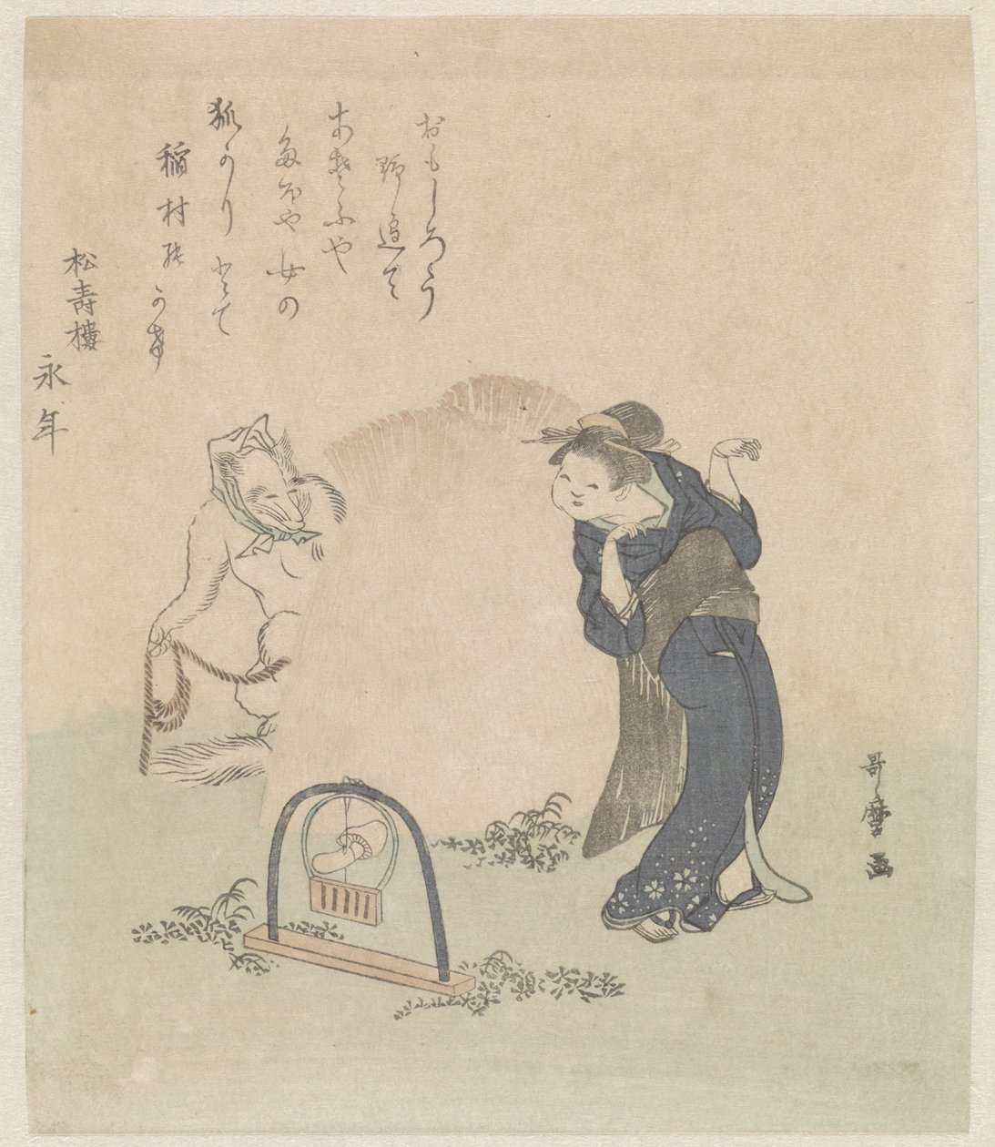 Kvinna vid en rävfälla av Kitagawa Utamaro