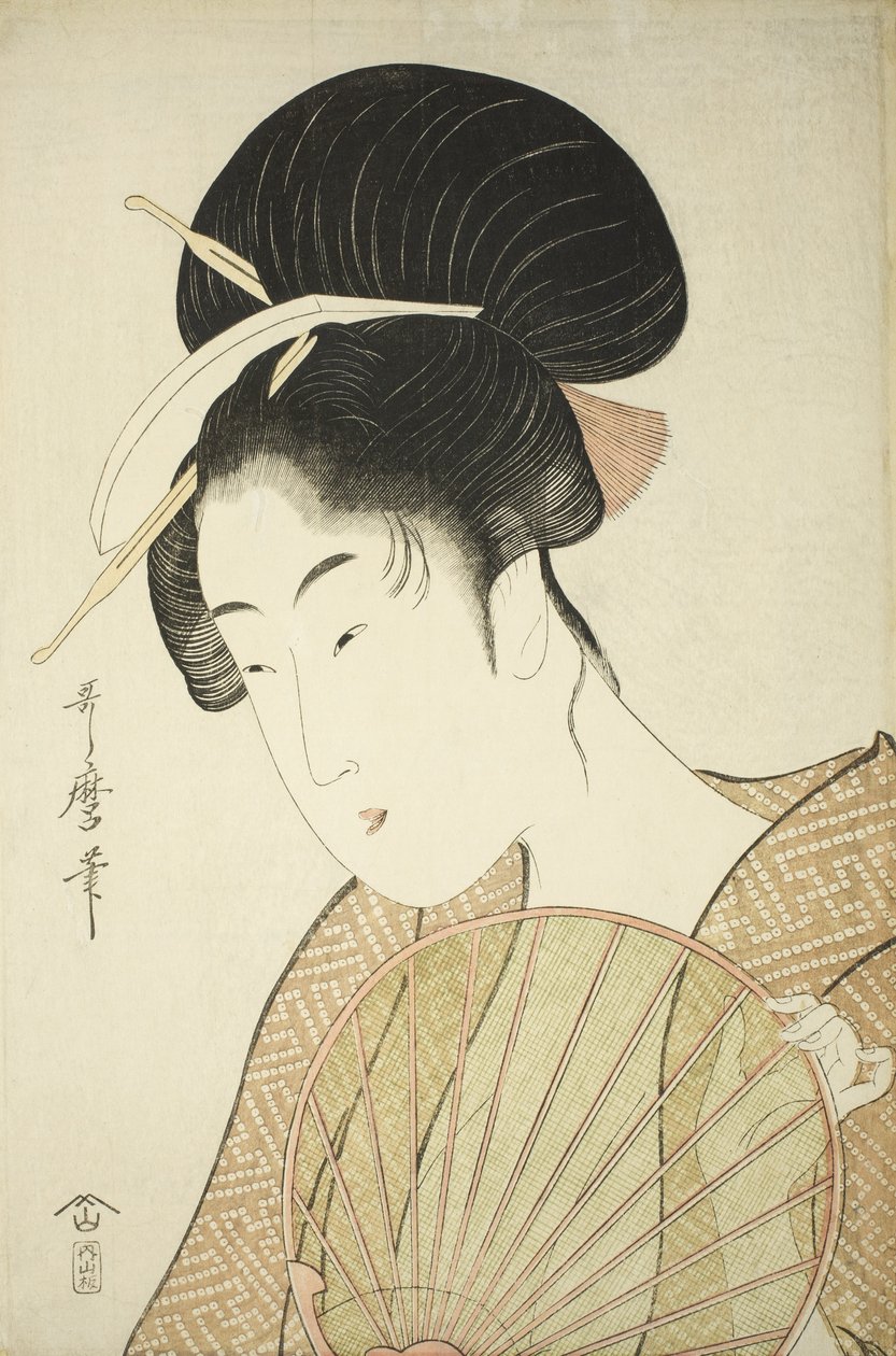 Kvinna som håller en rund fläkt, ca 1797 av Kitagawa Utamaro