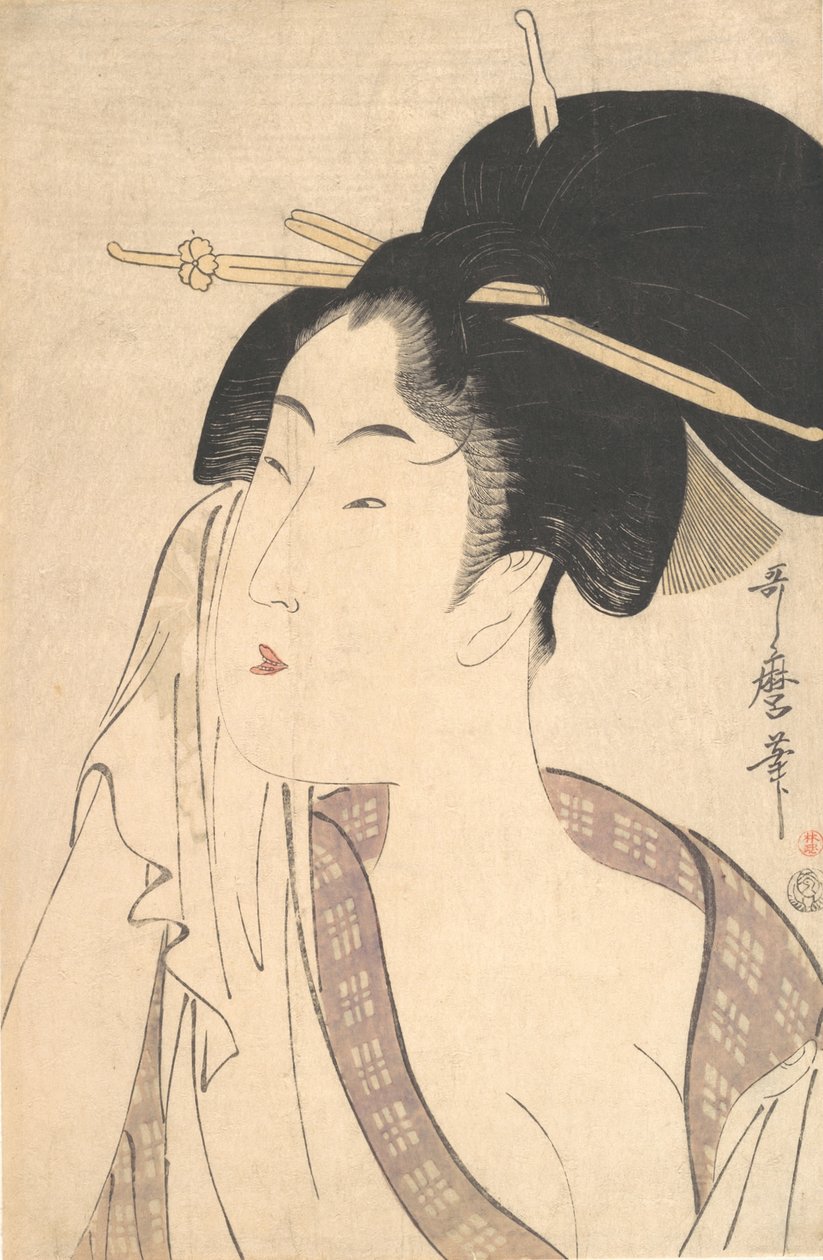 Kvinna som kopplar av efter sitt bad, 1790-talet. av Kitagawa Utamaro