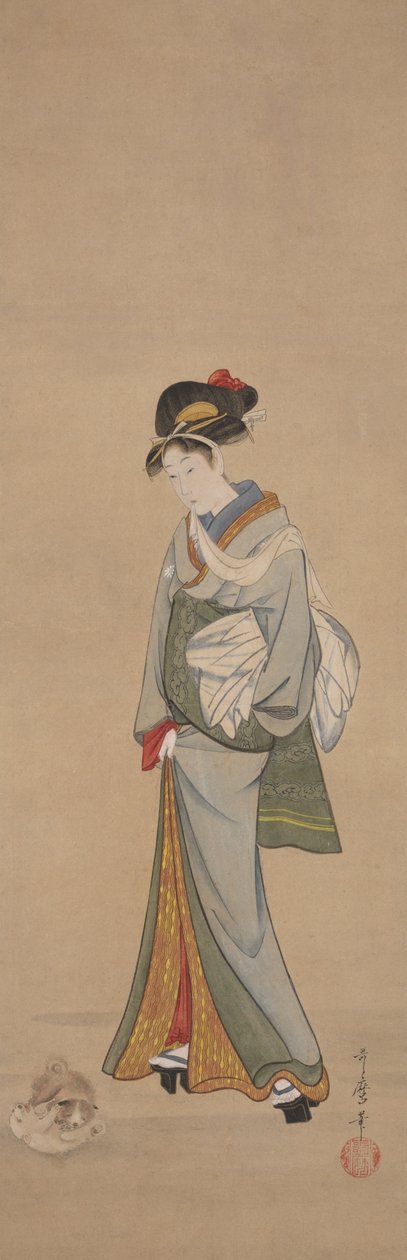 Kvinna med valpar av Kitagawa Utamaro