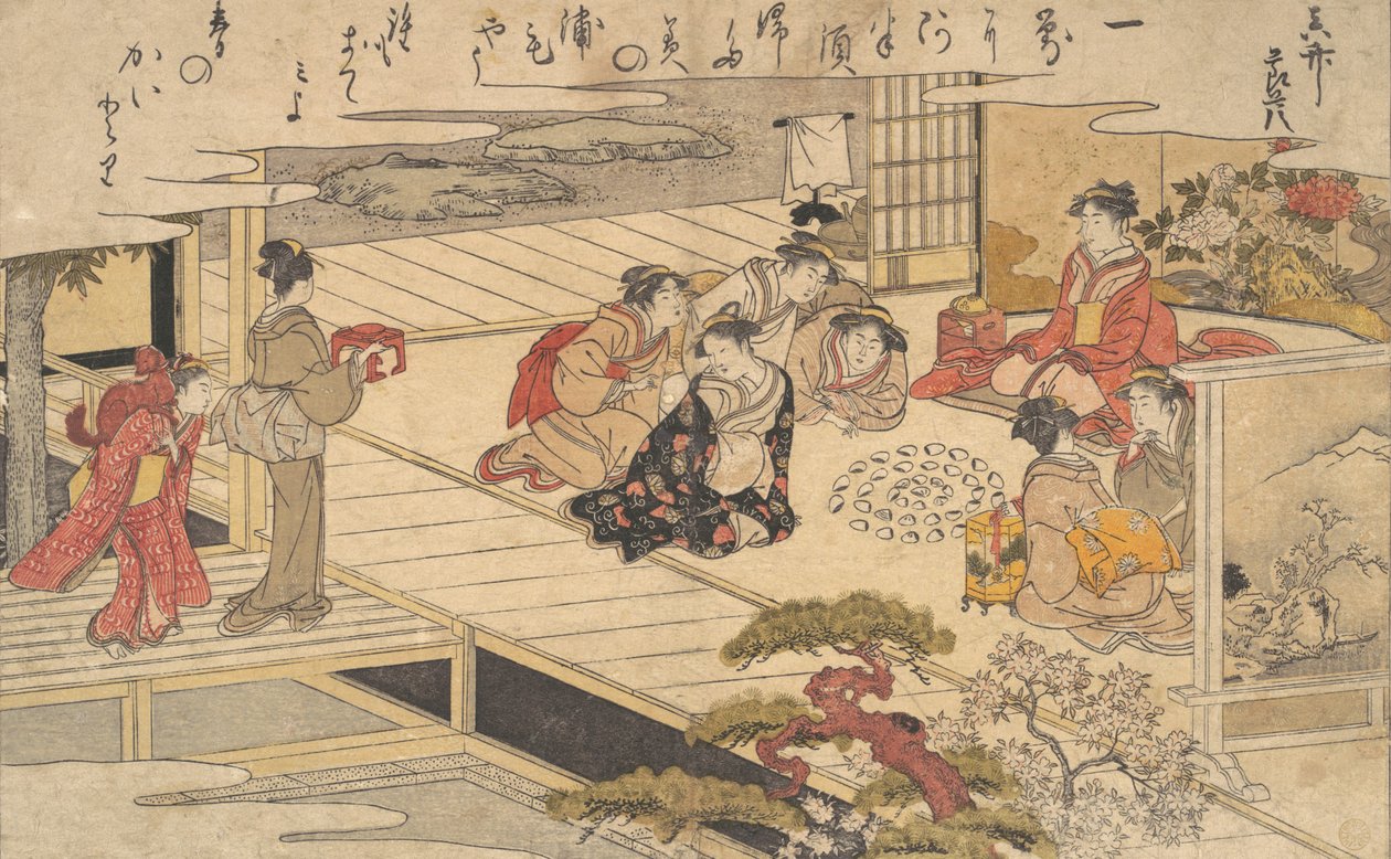 Kvinnor som spelar ett spel med snäckor, 1790. av Kitagawa Utamaro