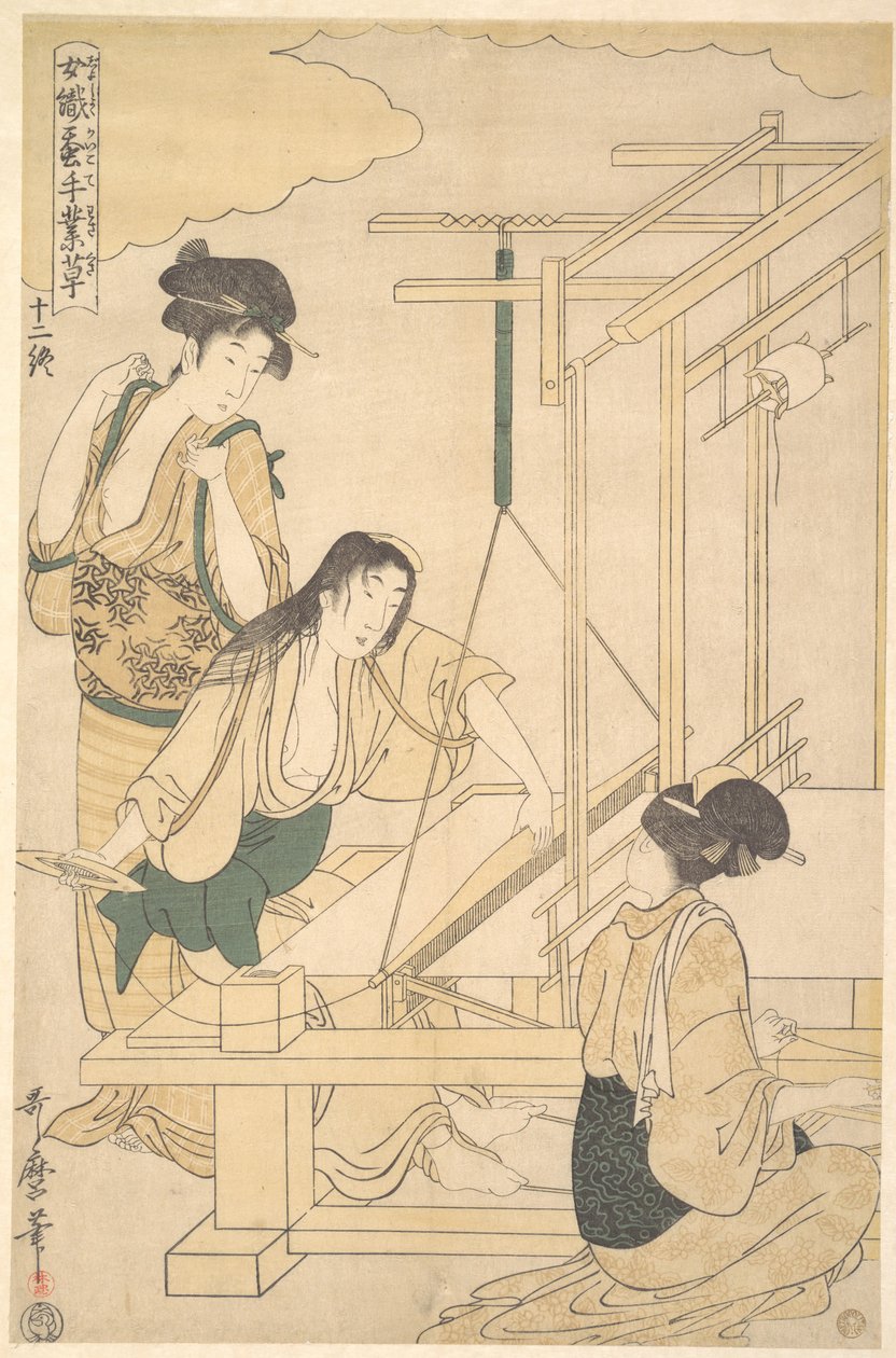Kvinnor som väver sidentyg av Kitagawa Utamaro