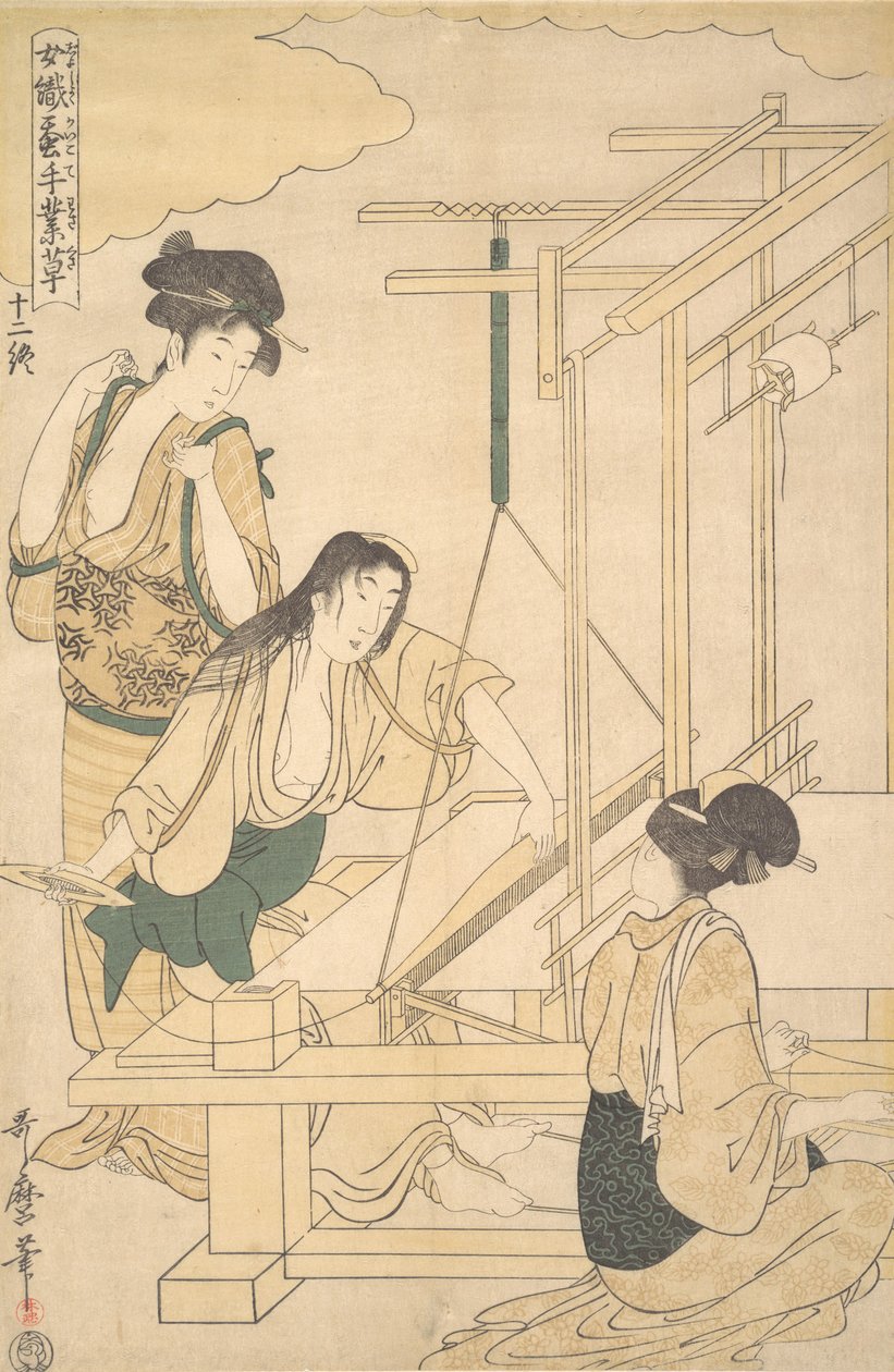 Kvinnor som väver sidentyg, ca. 1800. av Kitagawa Utamaro