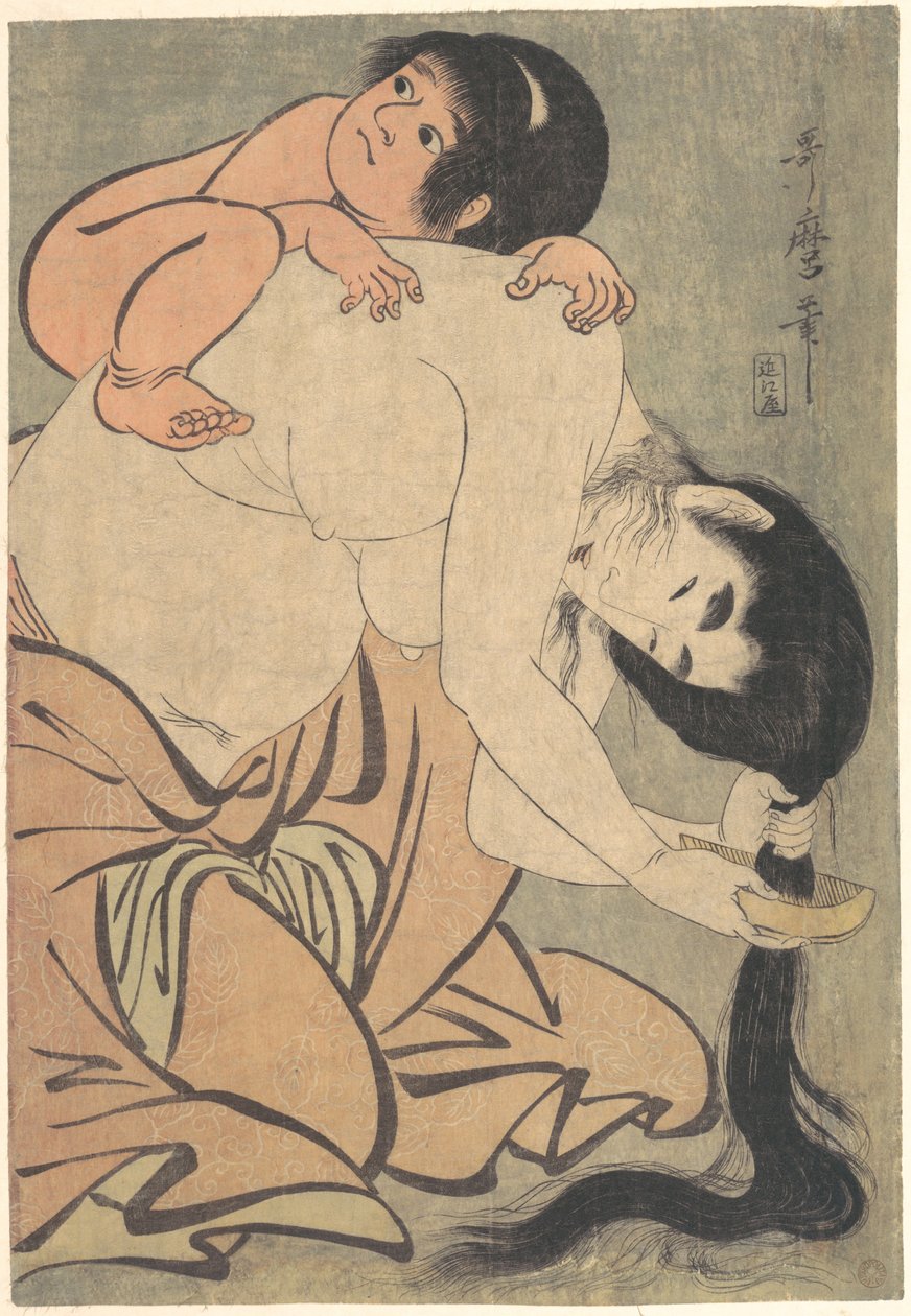 Yamauba kammar sitt hår med Kintarō av Kitagawa Utamaro