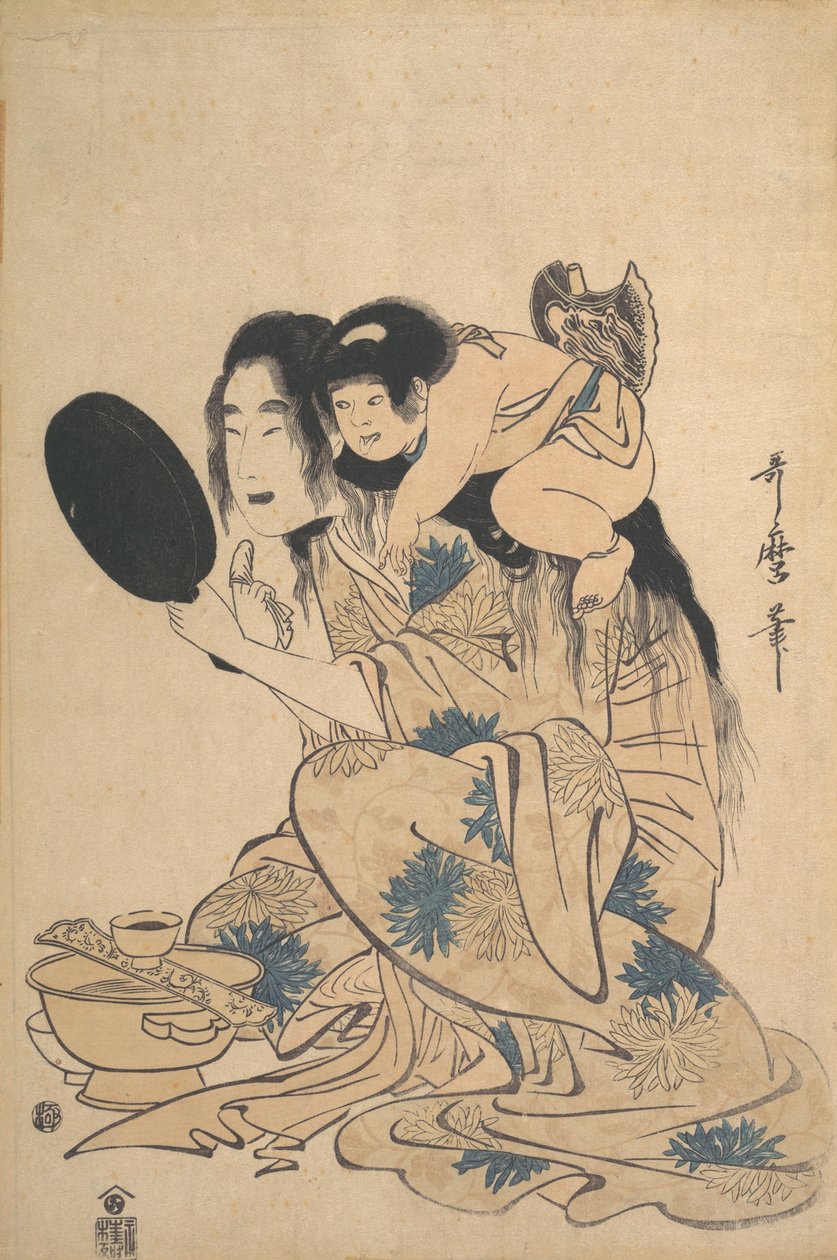 Yamauba svärtar sina tänder och Kintoki, ca. 1795. av Kitagawa Utamaro