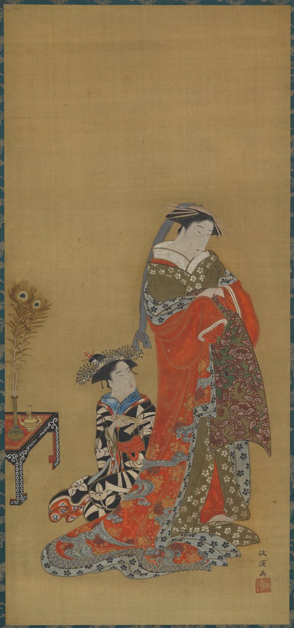 En kurtisan och skötare, sent 1700-tidigt 1800-tal. av Kitao Masanobu