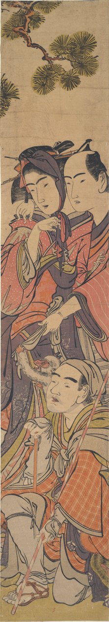 Oshun och Dembei leker med apan på Yojir? av Kitao Masanobu
