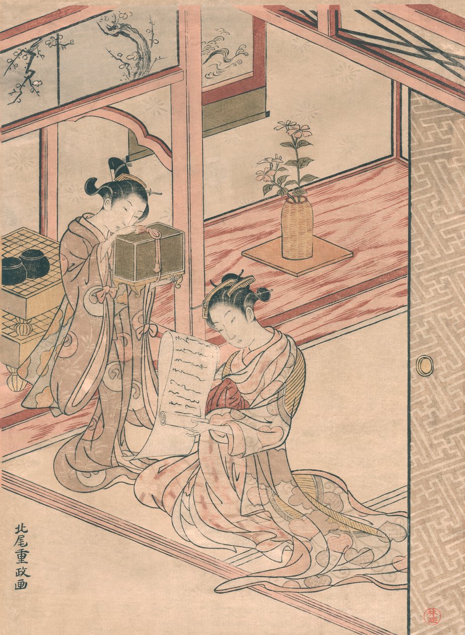 Kurtisan och ung skötare i en salong av Kitao Shigemasa av Kitao Shigemasa