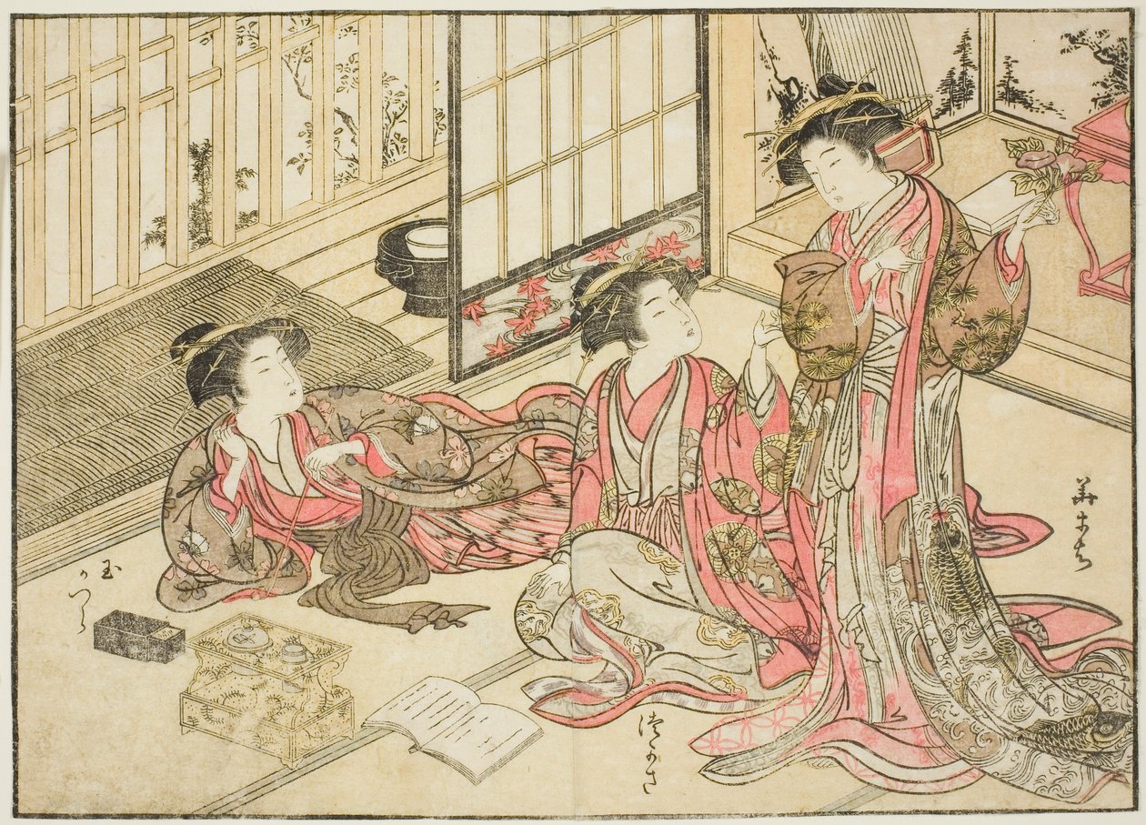 Kurtisaner från Kado Daikokuya, från boken "Mirror of Beautiful Women of the Pleasure Quarters (Seiro bijin awase sugata kagami)," vol. 2 av Kitao Shigemasa