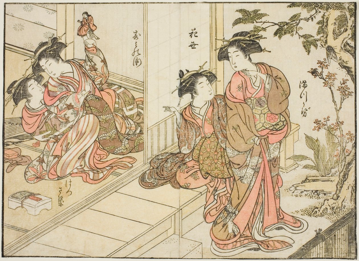Courtesans of Maruebiya, från boken "Mirror of Beautiful Women of the Pleasure Quarters (Seiro bijin awase sugata kagami)," vol. 2 av Kitao Shigemasa