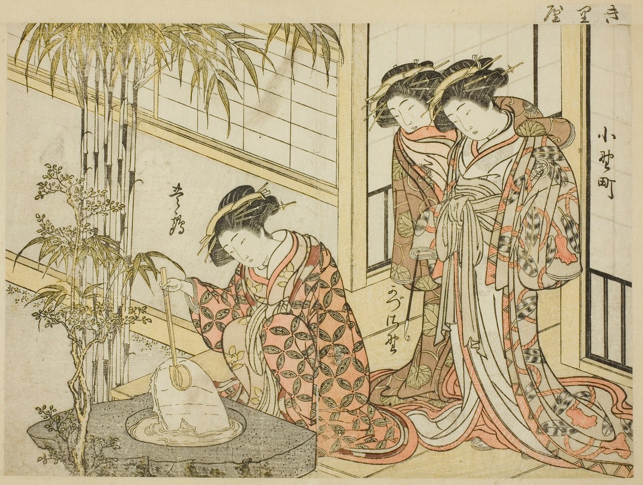 Courtesans of Maruya, från boken "Mirror of Beautiful Women of the Pleasure Quarters (Seiro bijin awase sugata kagami)," vol. 2 av Kitao Shigemasa