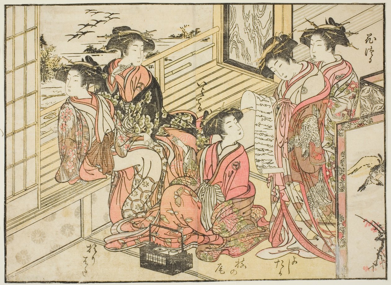 Courtesans of Okamoto, från boken "Mirror of Beautiful Women of the Pleasure Quarters (Seiro bijin awase sugata kagami)," vol. 2 av Kitao Shigemasa
