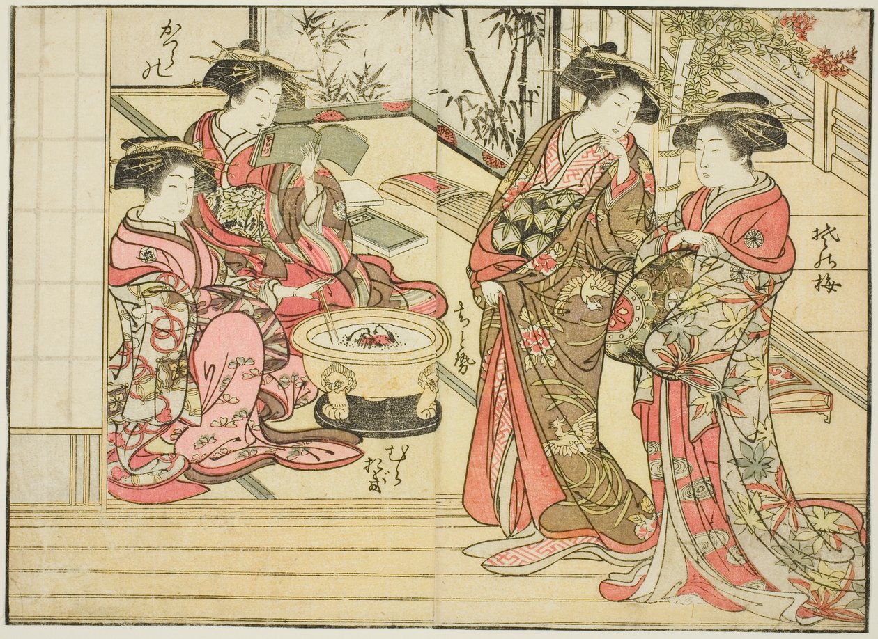 Courtesans of Otawaraya, från boken "Mirror of Beautiful Women of the Pleasure Quarters (Seiro bijin awase sugata kagami)," vol. 2 av Kitao Shigemasa