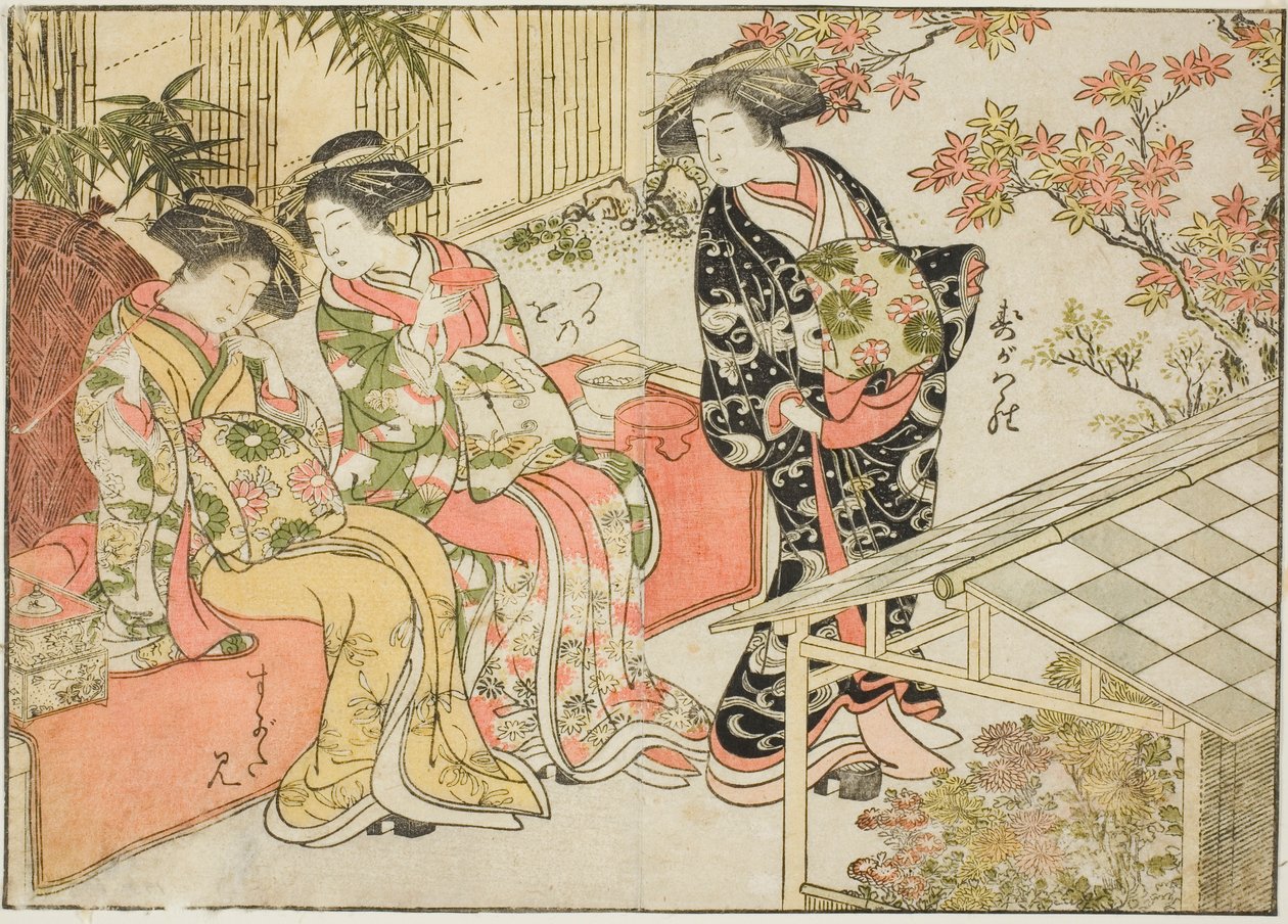 Courtesans of Tsuruya, från boken "Mirror of Beautiful Women of the Pleasure Quarters (Seiro bijin awase sugata kagami)," vol. 2 av Kitao Shigemasa