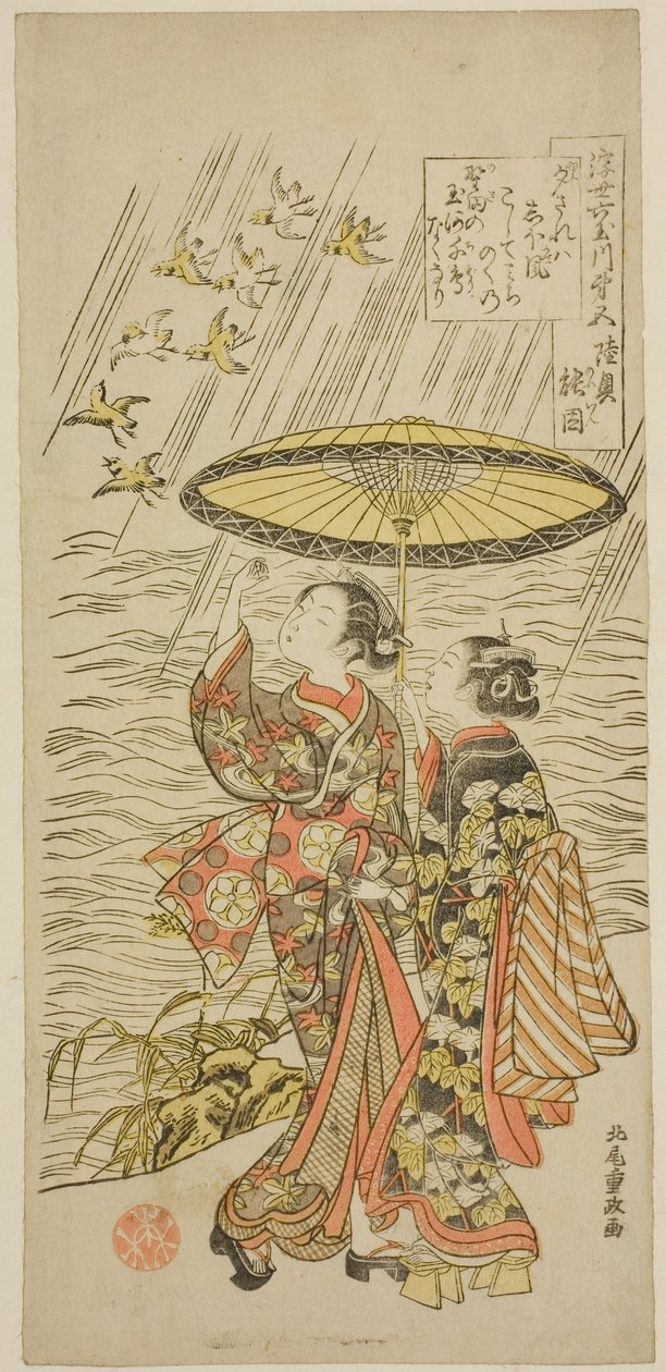 Nr 5: Noda River i Mutsu-provinsen, från serien "Six Jewel Rivers of the Floating World (Ukiyo Mu Tamagawa)" av Kitao Shigemasa