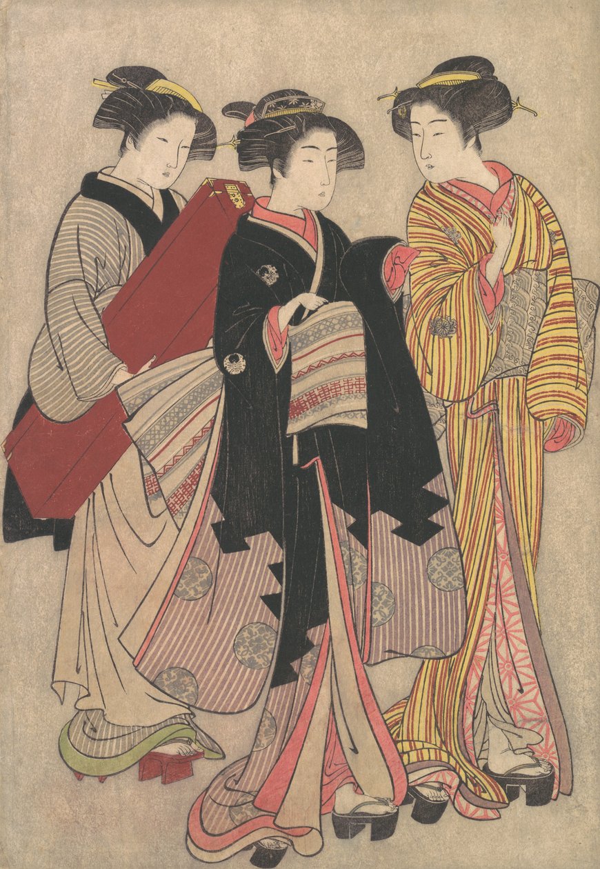 Två geishor ute på promenad, 1739-1820. av Kitao Shigemasa
