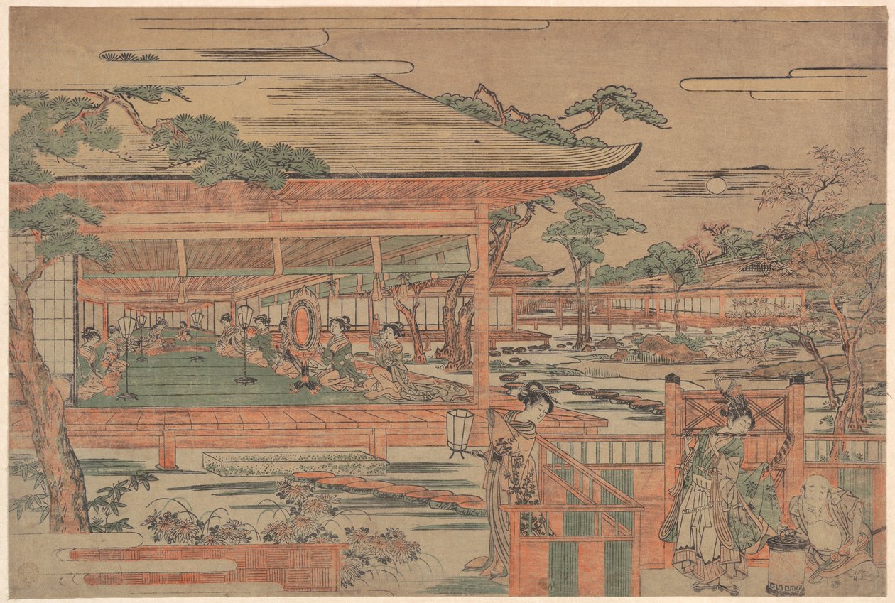 Ushiwaka, den unge Yoshitsune, ger Jorurihime en serenad av Kitao Shigemasa