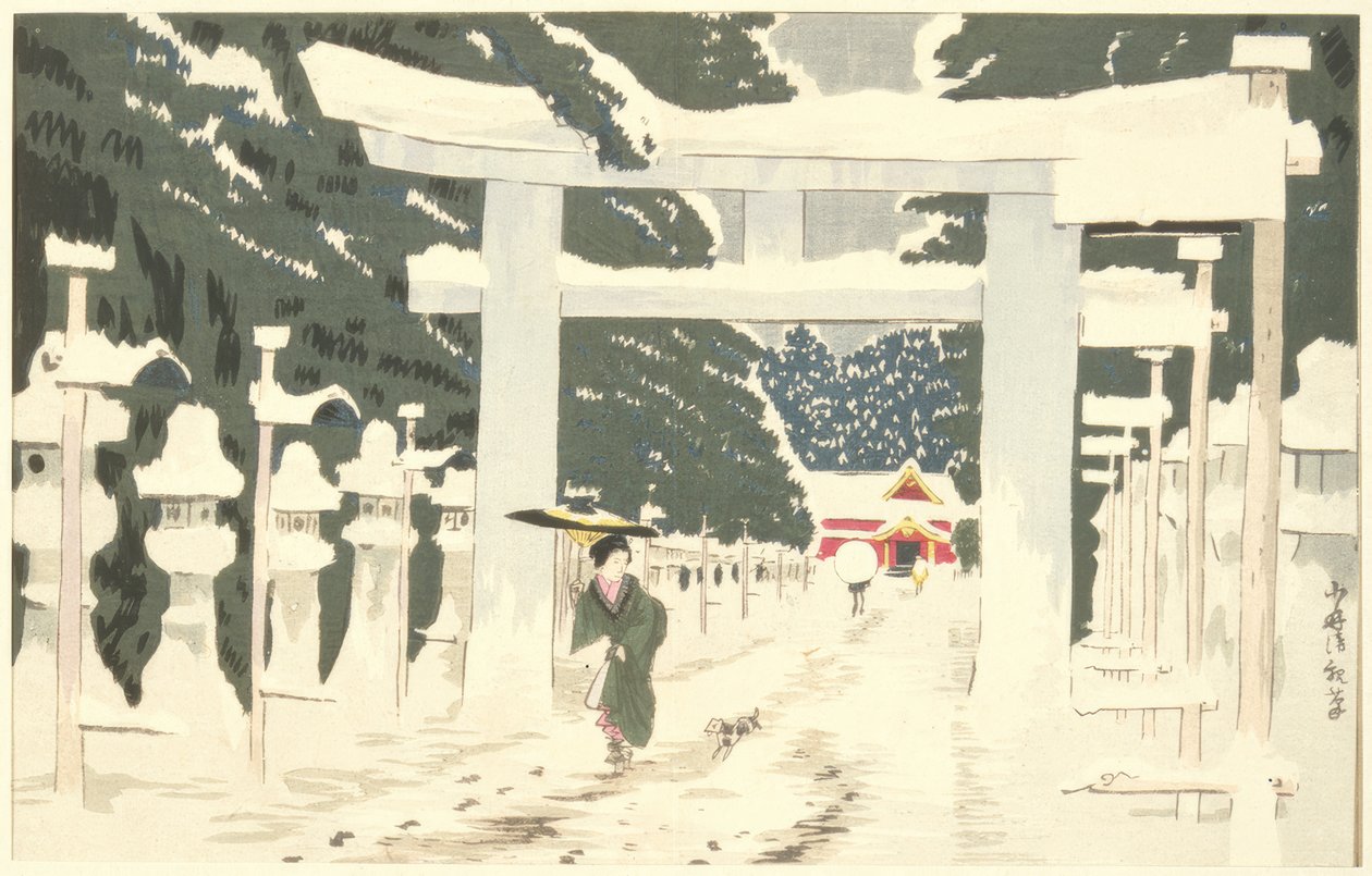 Tung snö vid Toshogu Shrine i Ueno av Kiyochika Kobayashi