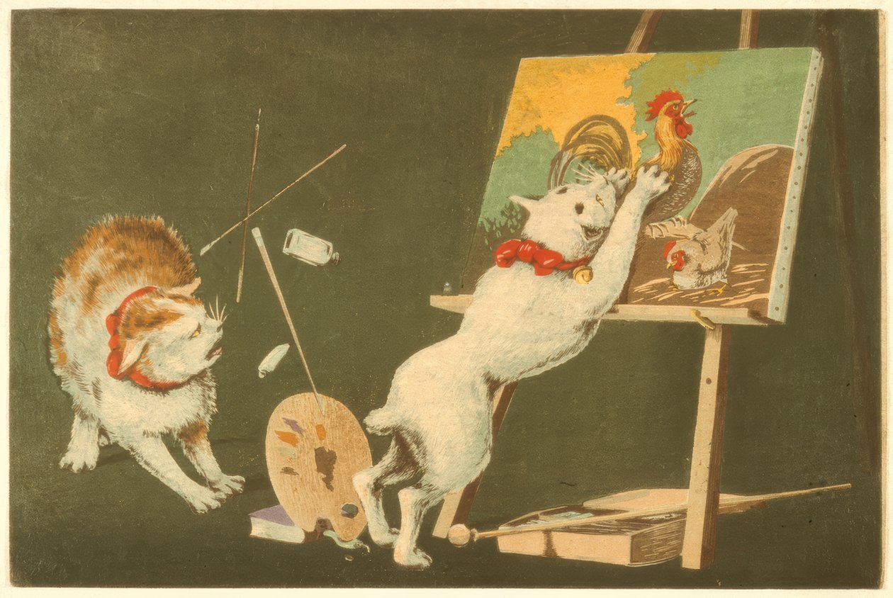 Katter och duk av Kiyochika Kobayashi