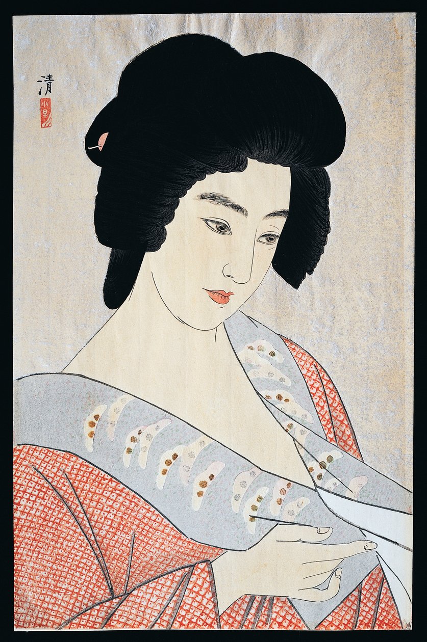 Geisha Ichiyen, 1933, av Kiyoshi Kobayakawa (1896-1948), Oban wo d ward, 40,5 x 26 cm, Meiji-Morowa period, Japan, 20:e raden av Kiyoshi Kobayakawa
