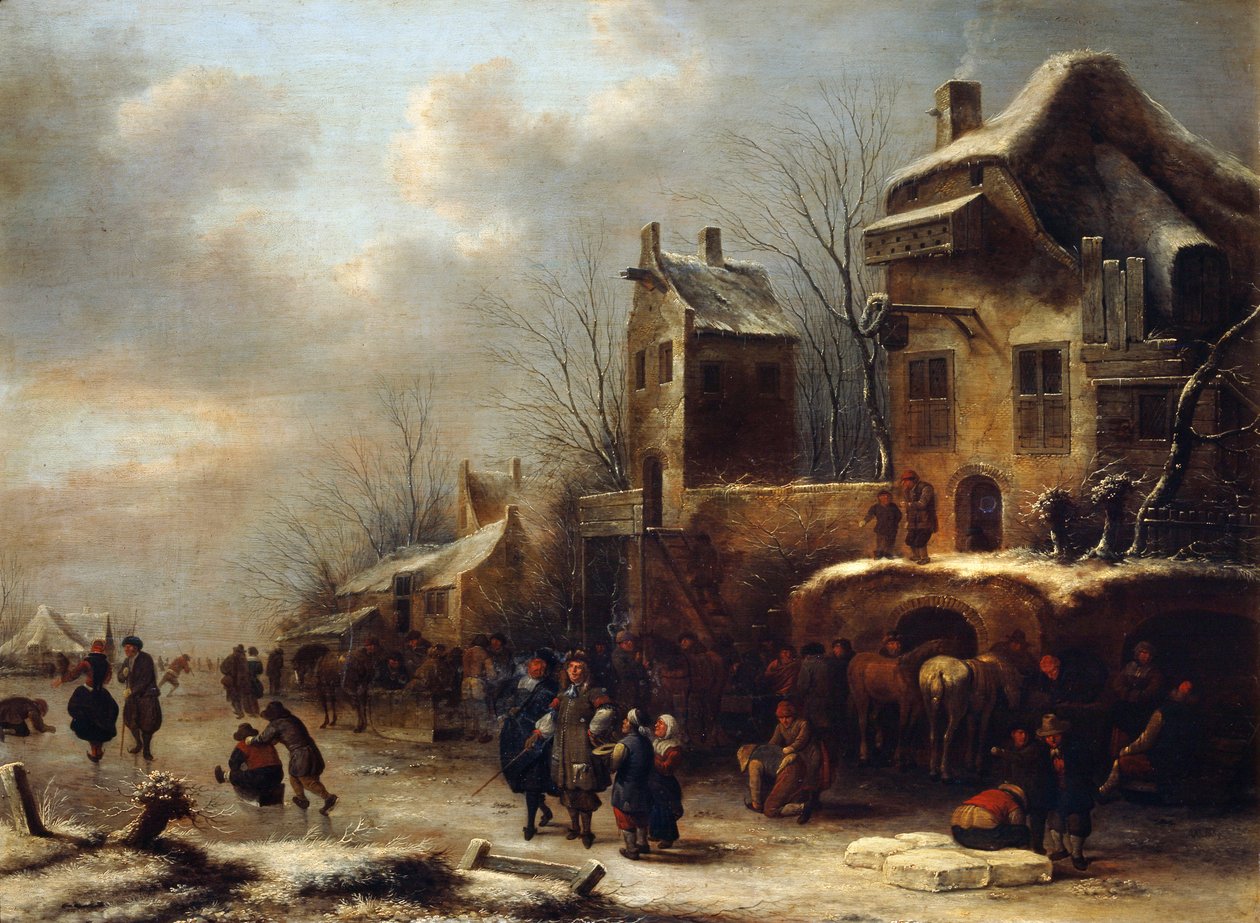 Skridskobana på en flod, 1665 av Klaes Molenaer