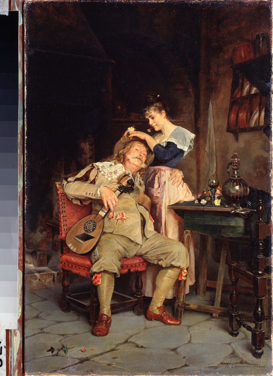 Det finns ingen dåre som en gammal dåre - Målning av Klavdi Petrovich Stepanov (1854-1910), olja på duk av Klavdi Petrovich Stepanov