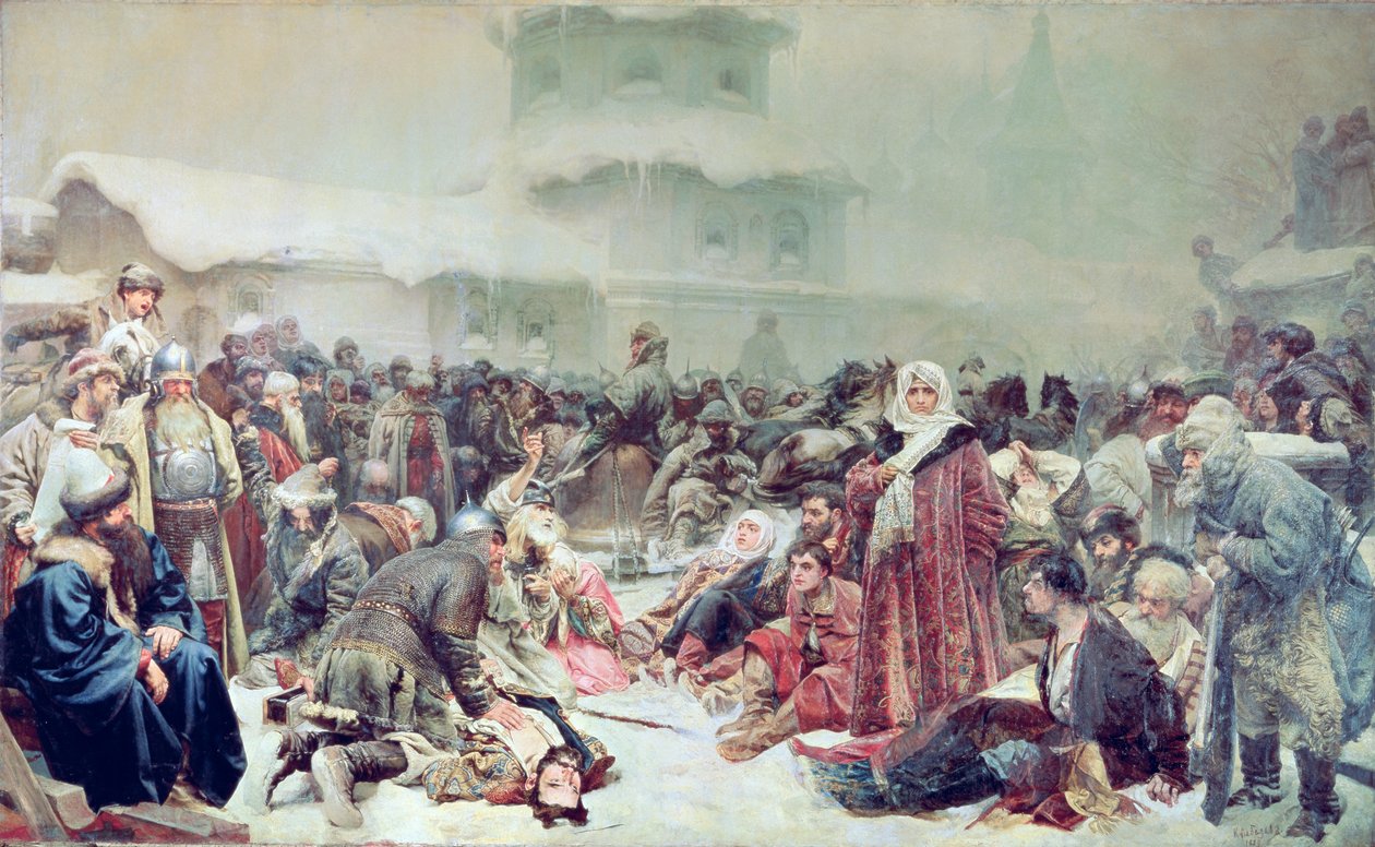 Förstörelsen av Novgorod av tsar Ivan III (1440-1505) 1889 av Klavdiy Vasilievich Lebedev