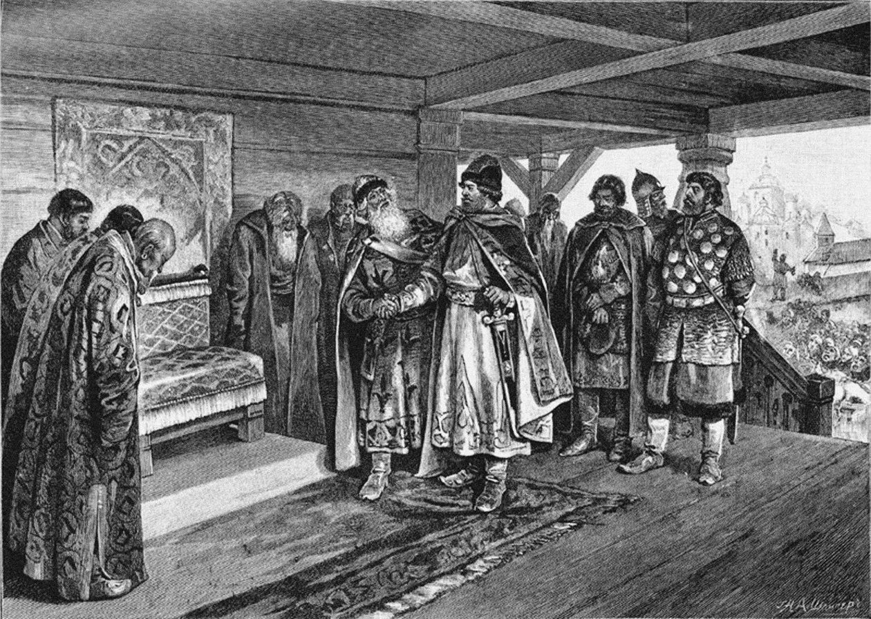 Izyaslav I Mstislavich och Vyacheslav I Vladimirovich, 1890 av Klavdiy Vasilievich Lebedev