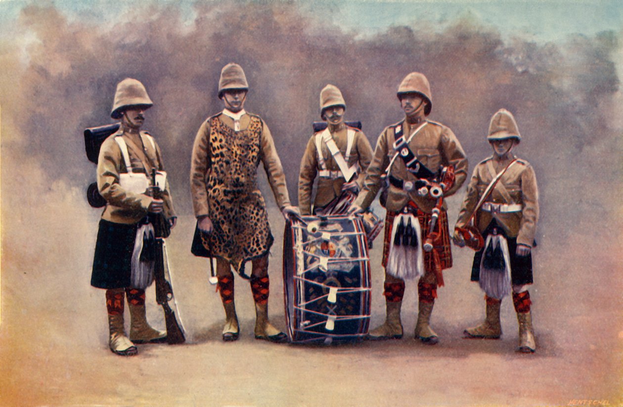 "Private, Drummers, Piper, and Bugler - The Black Watch", 1900. av Knight