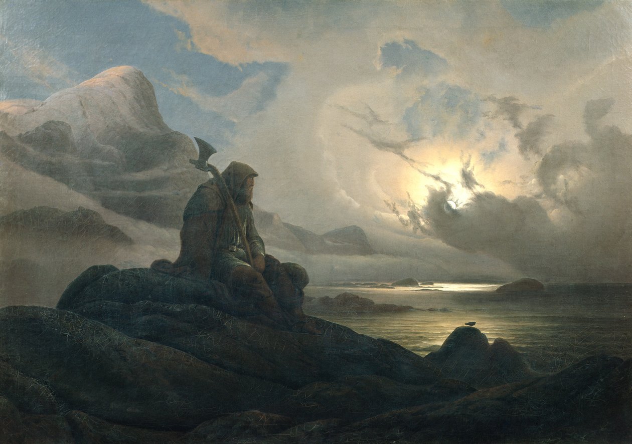 Kustlandskap med person av Knud Andreassen Baade