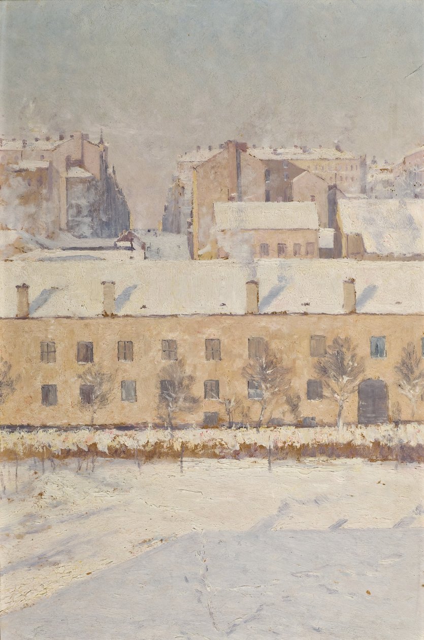 En vinterscen. Motiv från södra Stockholm, 1886 (olja på papper) av Knut Axel Lindman