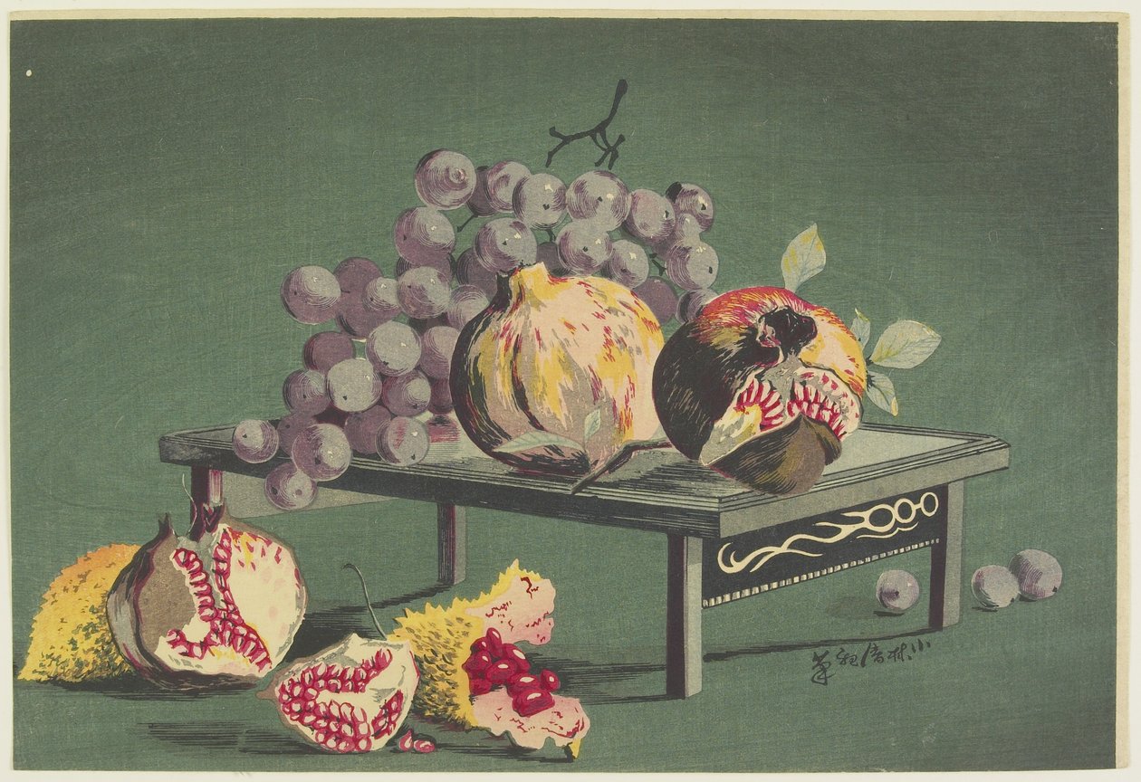 Granatäpplen och druvor, 1879-1881 av Kobayashi Kiyochika