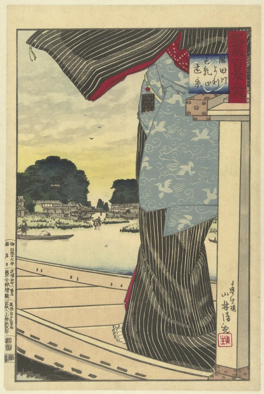 Utsikt över Matsuchiyama från Sumidafloden Sumidagawa yori Matsuchiyama no enkei (titel på objekt) Hundra vyer av Musashi-provinsen (serietitel) Musashi hyakkei no uchi (serietitel på objekt) av Kobayashi Kiyochika