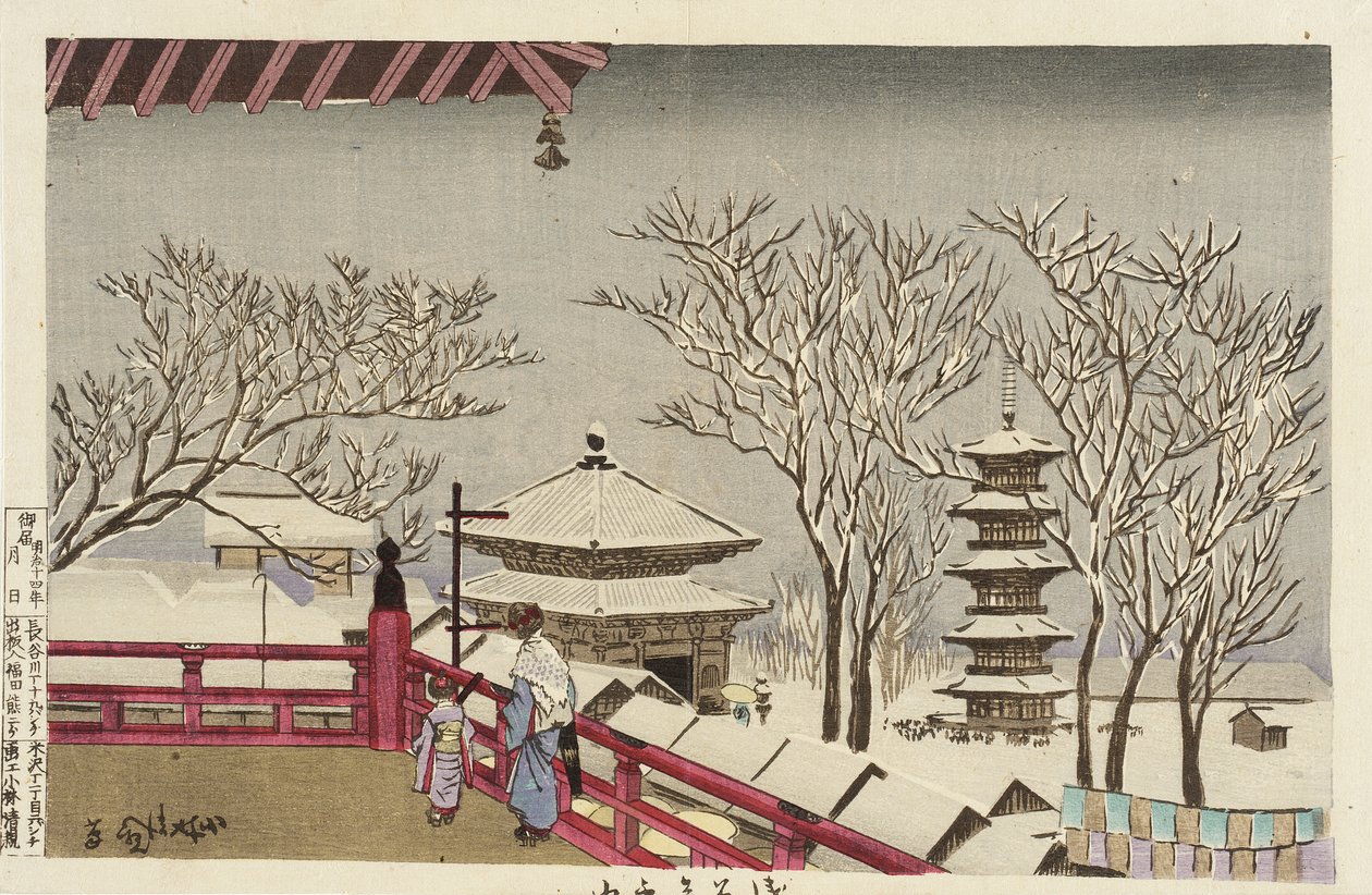 Sensōji-templet i snön av Kobayashi Kiyochika