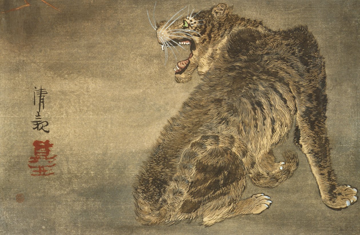 Tiger och blixt av Kobayashi Kiyochika
