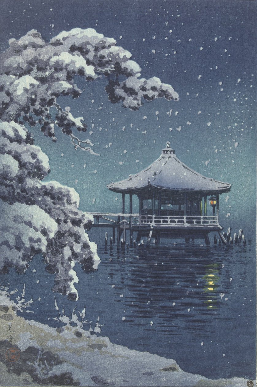 Flytande paviljong på Katada i snön av Koitsu Tsuchiya