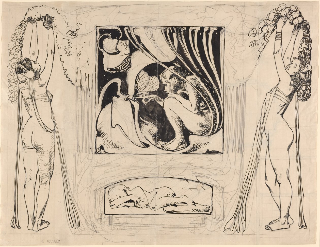 Allegori över sommaren, 1896 eller senare (teckning i penna och tusch) av Koloman Moser