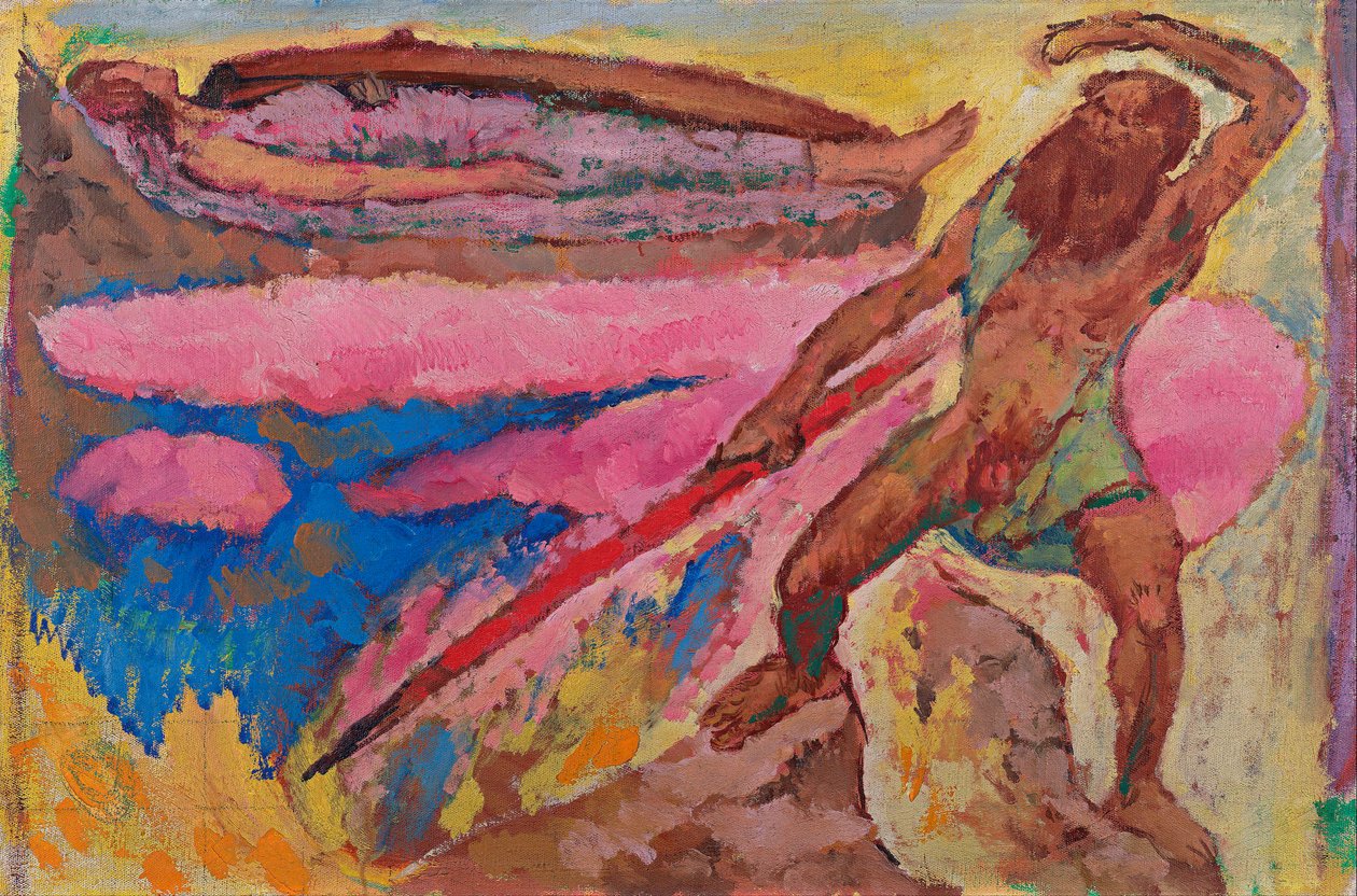 Guden Odin (Wotan) och Brunnhilde - Målning av Koloman Moser (1868-1918), ca 1916, olja på duk - Wotan och Brunnhilde - Olja på duk av Koloman Moser (1868-1918), ca 1916 - 50,5x75,2 cm - Leopoldmuseet, Wien av Koloman Moser