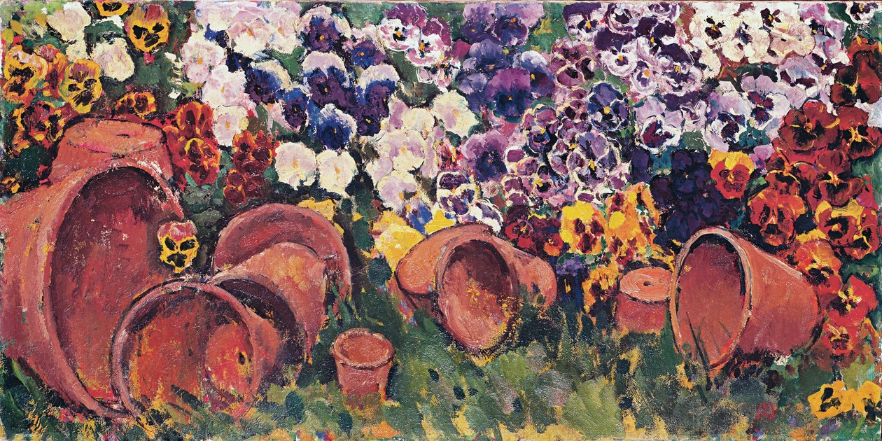 Penséer med blomkrukor - Penséer med blomkrukor ... (olja på duk) av Koloman Moser
