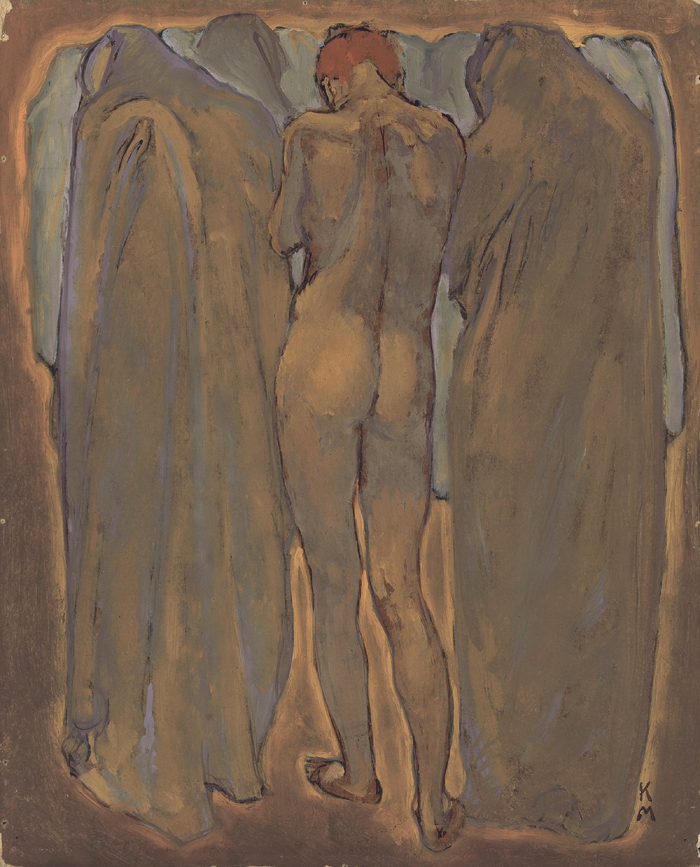 Kvinnlig nakenbild (olja på pannå) av Koloman Moser