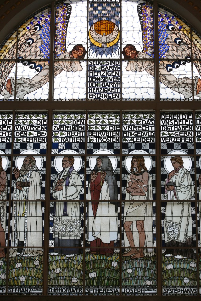 målat glas av Am Steinhof-kyrkan (kyrkan Leopold), Wien, Österrike (foto) av Koloman Moser