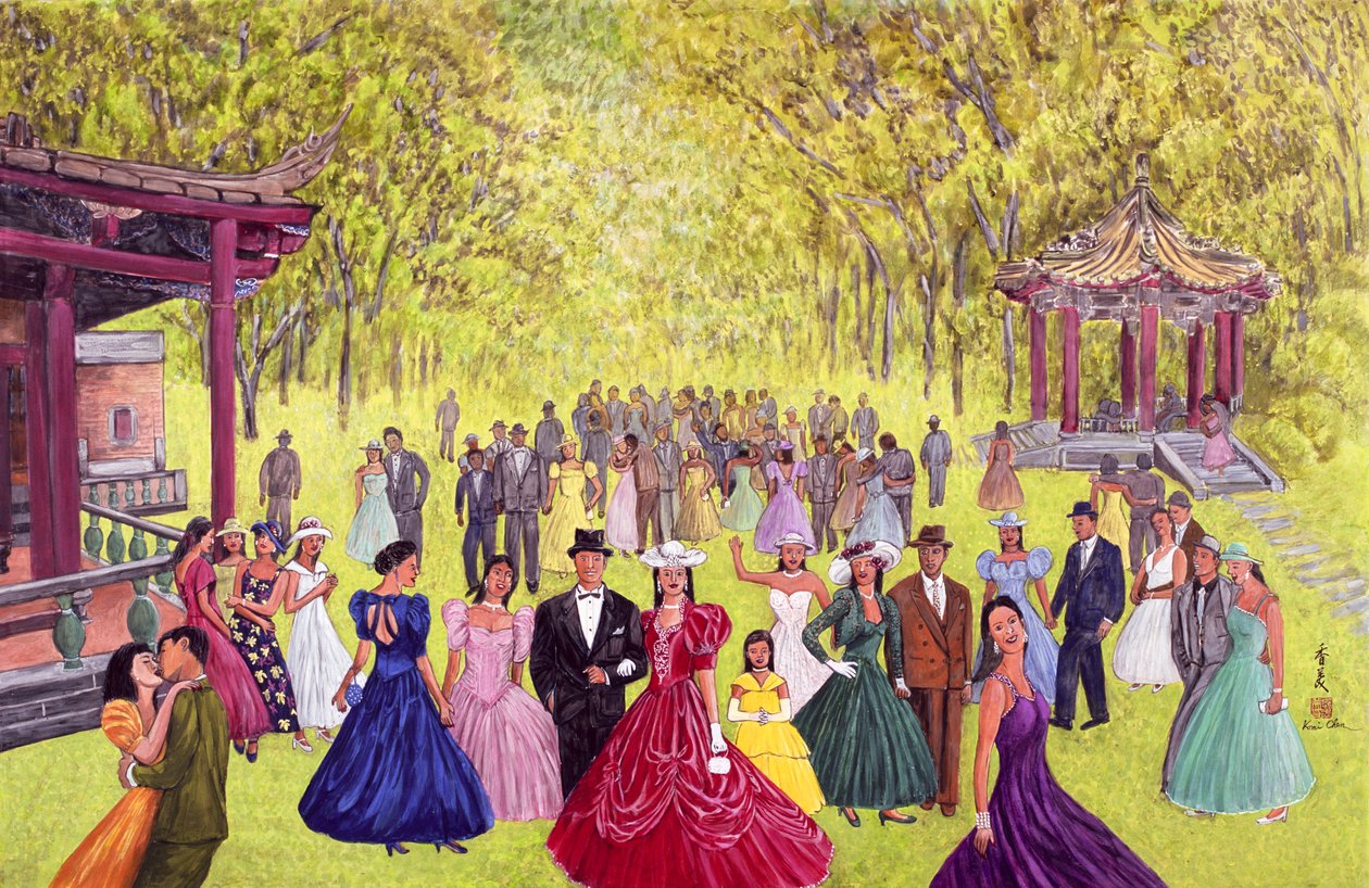 Elegant Garden Ball, 1996 (gouache på rispapper) av Komi Chen