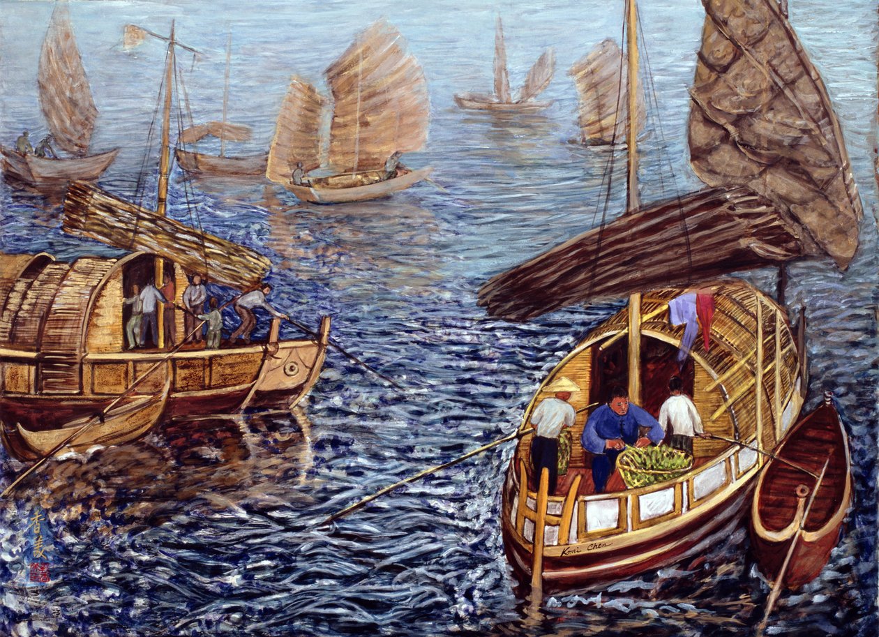 Junks, 1992 (gouache på siden) av Komi Chen