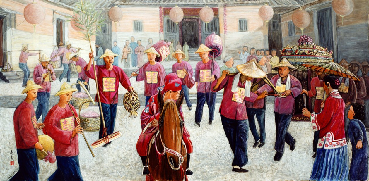 Traditionellt bröllop, 1997 (gouache på siden) av Komi Chen