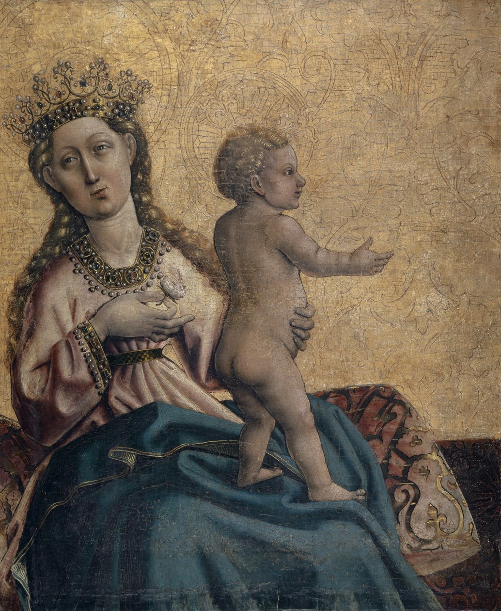 Jomfru og barn, Fragment af Olsberg-alteret, såkaldt Madonna af Olsberg, ca. 1437-40 (blandet teknik på træ) swed av Konrad Witz