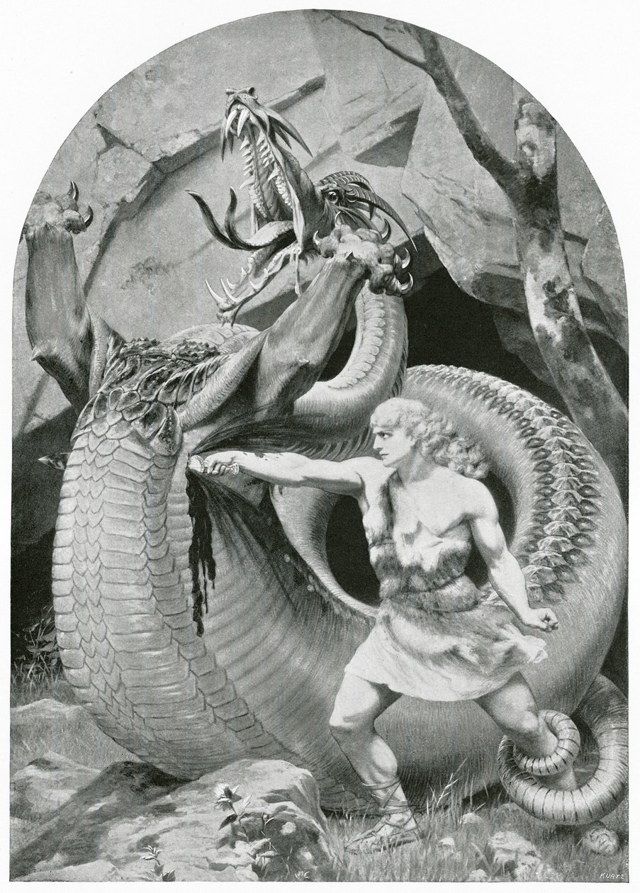 Siegfried dräper draken (litografi) av Konrad Dielitz