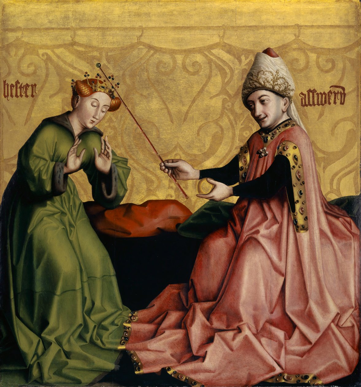 Esther före Ahasveros, altartavla för mänsklig frälsning, inre sida, ca 1435 av Konrad Witz