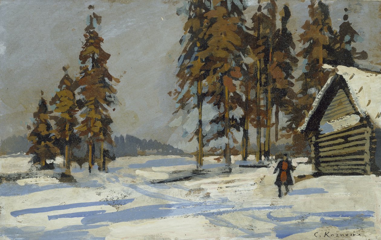 Vinterlandskap (olja och bodycolour på kartong, monterad som en teckning) av Konstantin Alekseevich Korovin