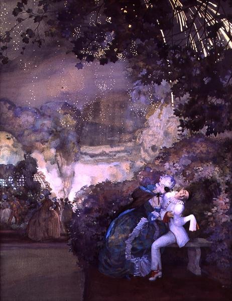 Fyrverkeri, 1910 (wc och gouache på duk) av Konstantin Andreevic Somov